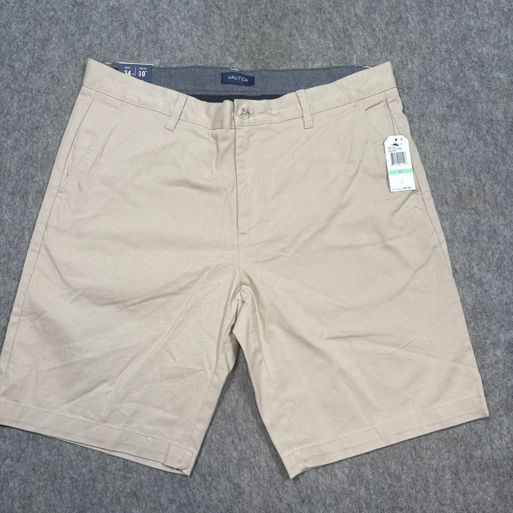 Nautica Deck Shorts Men's Size 34 x 10 Chinos True Stone Classic Fit Stretch